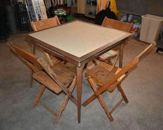 CARD TABLE, FOLDING WOOD CHAIRS