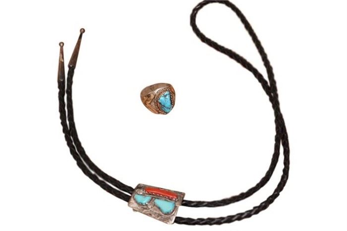 144. Two 2 Navajo Turquoise  Silver Articles