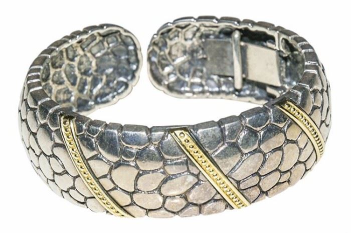 173. AE Contemporary Design Sterling Silver and Gold Cuff Bracelet