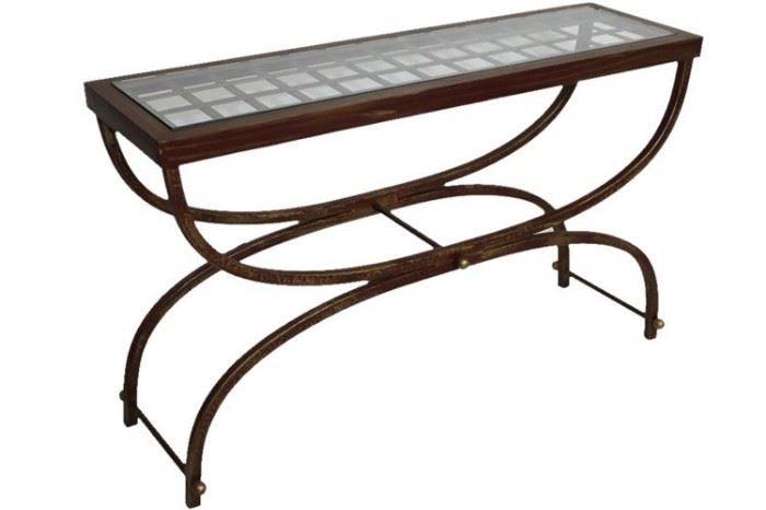 190. Wrought Iron Console Table with Inside Glass Top