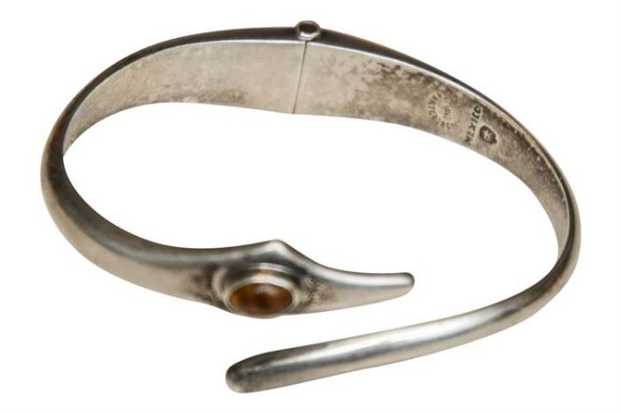 205. Serpent Form Taxco Sterling Silver Bracelet