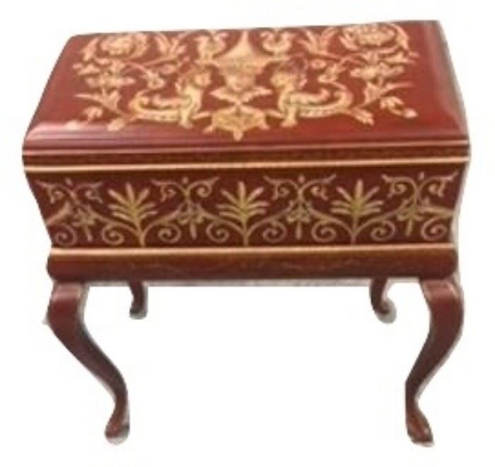 E9- Two Piece Red Filigree Box on Pedal stool