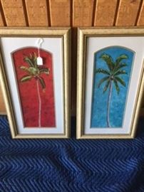 E42- Matching Palms with red or blue 27.5" T x 16" W