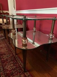 Fabulous pair if end table. Two tier. Glass - mirror - lucite
