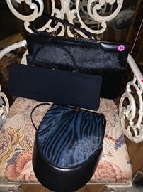 Fur and leather handbags. 