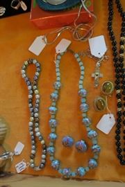Vintage Venetian Glass Bead Necklace/Earrings Set