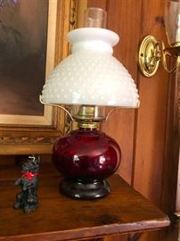 Milk glass lamp, turn of the century