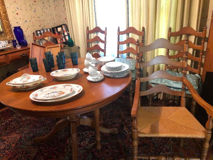 dining set with leaf and 6 cane chairs