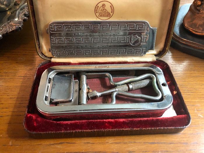 hipster vintage antique silver razor shaving kit