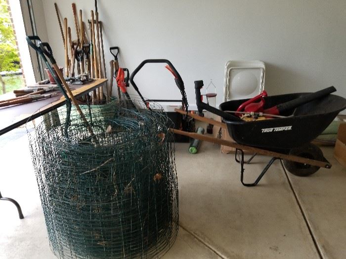 Yard Hand Tools $5.00 Each,  Lawn Mower $100.00, Wheel Barrel $25.00
