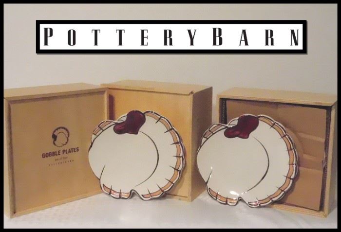 12 Pottery Barn Luncheon Gobble Thanksgiving Plates.