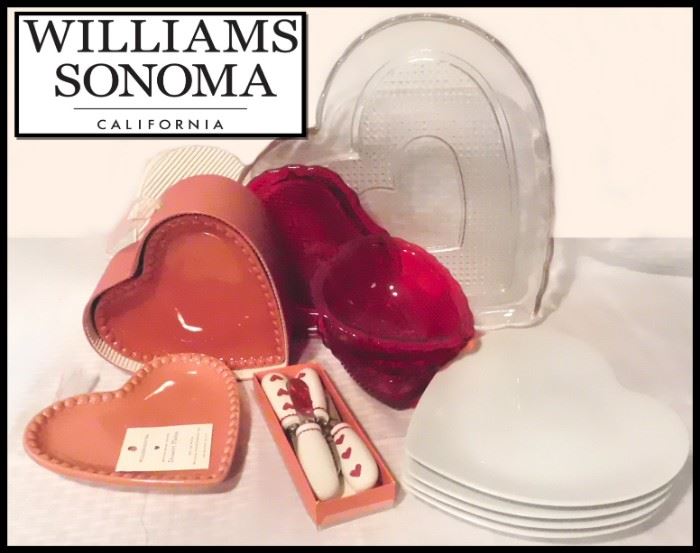 Sampling of Valentine Items including Williams Sonoma Heartshaped Luncheon Plates.
