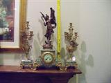 Exquisite Marble Mantle Clock with Winged Angel,
27" Tall