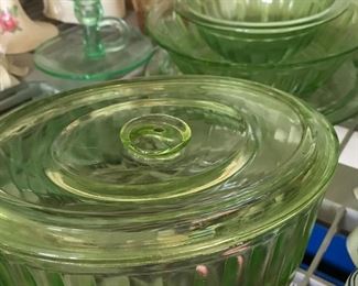 Green depression glass dishes