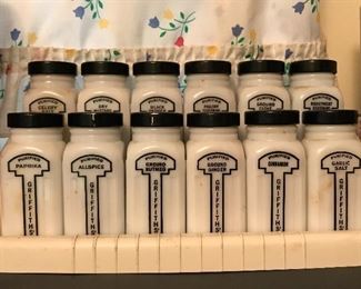 Vintage milk glass milkglass spice jars and rack