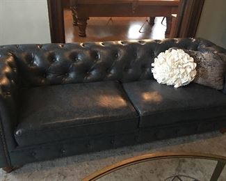 Worlds cannot describe the beauty of this Restoration Hardware full leather sofa in blue, this is in immaculate condition.