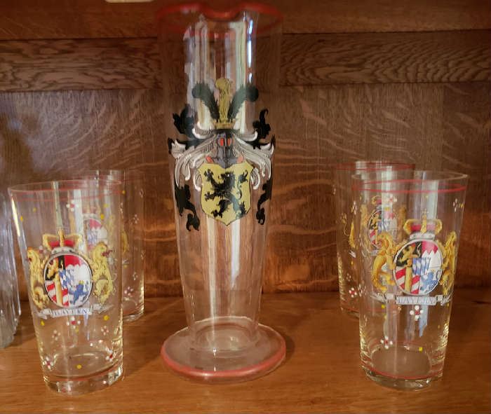 Vintage German Pitcher and Four Glasses