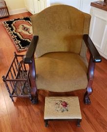 Antique Leather Arm Chair with Claw Feet