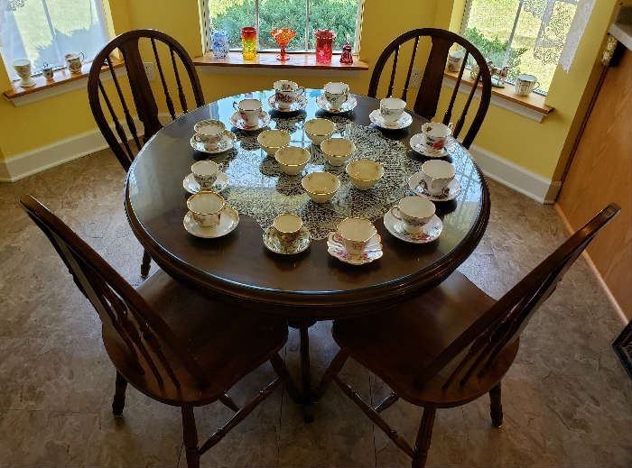 Round Dining Table and 4 Windsor style Chairs and Tea Cup & Saucer Collection