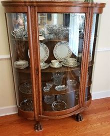 Antique Bow Front China Cabinet with Claw Foot