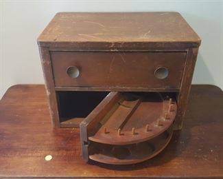 Vintage wooden sewing storage box cabinet swivel turning drawer