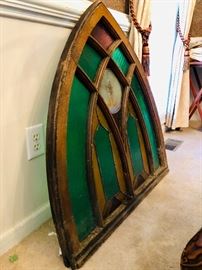 Stained glass from a Catholic church built in the early 1900's