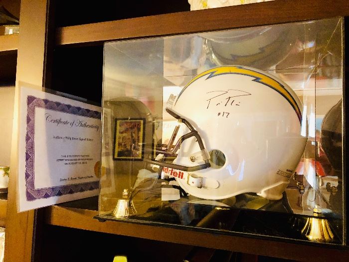 Phillip Rivers signed full size Chargers helmet with COA and case