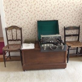 VINTAGE ACCORIDAN,EARLY CHAIRS,BLANKET CHEST
