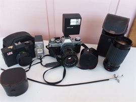 LIFE camera, Canon AE-1, 200 zoom lens,lens cases