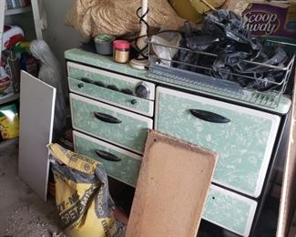 antique green enamel stove