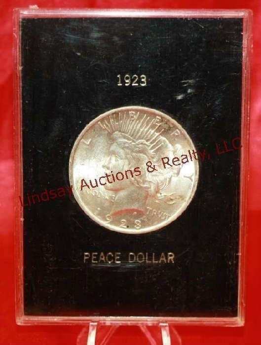 6 - 1923 US Silver Peace Dollar in holder
