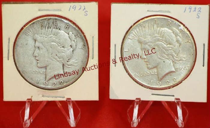 8 - (2) 1922-S US Silver Peace Dollars Very nice cond 
