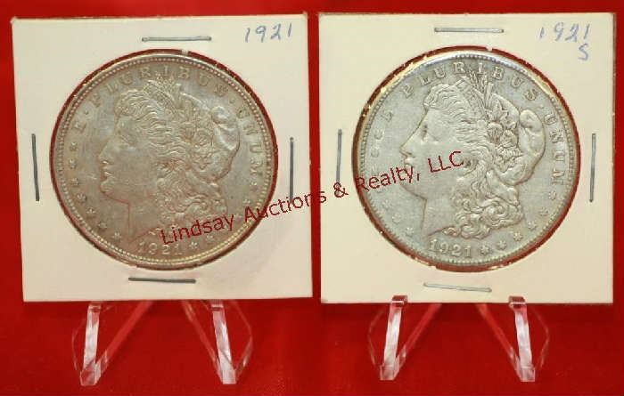 9 - (2) 1921 US Silver Morgan Dollars 