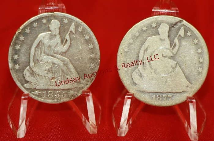 15 - (2) Seated Liberty Half Dollar Coins 1855 & 1877 