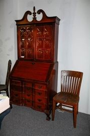 Reproduction chippendale secretary and oak desk chair