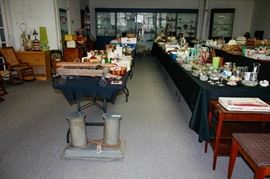 Ship mooring, and tables full of lots to pick through