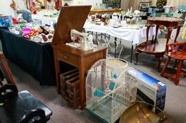 sewing machine, bird cage