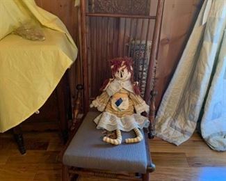 #4 Antique low carved rocker with needle point seat $65.00