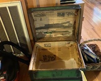 #8 small antique wood camel back trunk $75.00