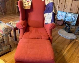 #14 World of Bob Timberlake Red wing back chair w stool $100.00
