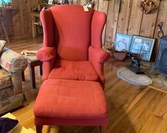 #14 World of Bob Timberlake Red wing back chair w stool $100.00