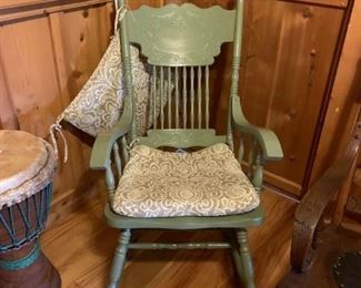 #23 green painted rocker w arms $60.00