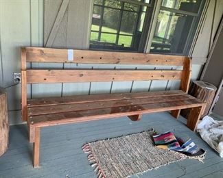 #33 hand made redwood bench 7 foot HEAVY $150.00