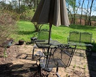 #44 5 springing wrought iron chairs $30 ea. $150.00
#45 4 foot wrought iron glider $75.00
#46 square wrought iron table with umbrella $40.00