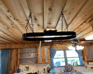 #54 etal pot rack w 9 pot holders $120.00