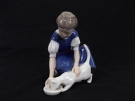 Porcelain Royal Copenhagen B & G Bing and Grondahl Girl Feeding Cat #1745
