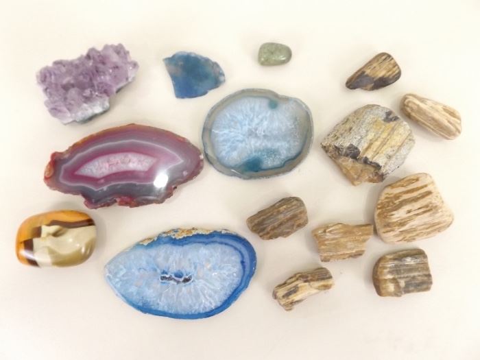Collection of Agates, Geodes, Crystals, and Petrified Wood
