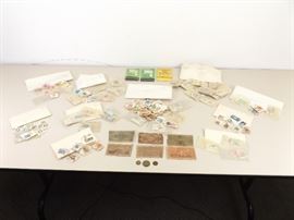 Collection of Antique Foreign Stamps and Currency