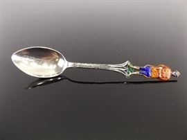 Antique .925 Sterling Silver RCMP Canada Regina Enamel Souvenir Spoon