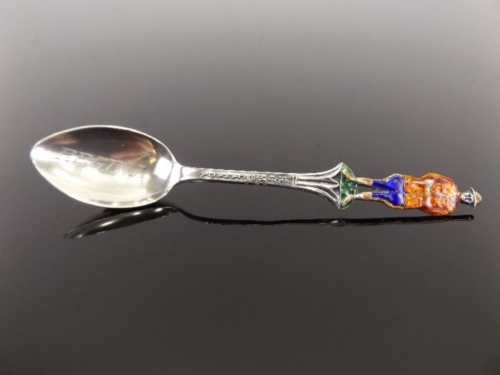 Antique .925 Sterling Silver RCMP Canada Regina Enamel Souvenir Spoon
